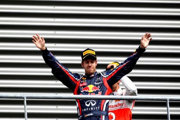 Spa-Francorchamps, Spa, Belgium
28th August 2011.
Sebastian Vettel, Red Bull Racing RB7 Renault, 1st position, arrives on the podium. Portrait. Podium.
World Copyright: Andy Hone/LAT Photographic
ref: Digital Image CI0C2415 Spa-Francorchamps, Spa, Belgium
28th August 2011.
Sebastian Vettel, Red Bull Racing RB7 Renault, 1st position, arrives on the podium. Portrait. Podium.
World Copyright: Andy Hone/LAT Photographic
ref: Digital Image CI0C2415