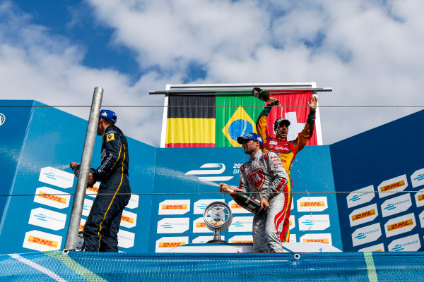 2014/2015 FIA Formula E Championship.
Berlin ePrix, Berlin Tempelhof Airport, Germany.
Saturday 23 May 2015
Podium. 1st, Lucas di Grassi (BRA)/Audi Abt Sport - Spark-Renault SRT_01E, 2nd, Jerome D'Ambrosio (BEL)/Dragon Racing - Spark-Renault SRT_01E and 3rd, Sebastien Buemi (SWI)/E.dams Renault - Spark-Renault SRT_01E.
Photo: Zak Mauger/LAT/Formula E
ref: Digital Image _L0U9737
2014/2015 FIA Formula E Championship.
Berlin ePrix, Berlin Tempelhof Airport, Germany.
Saturday 23 May 2015
Podium. 1st, Lucas di Grassi (BRA)/Audi Abt Sport - Spark-Renault SRT_01E, 2nd, Jerome D'Ambrosio (BEL)/Dragon Racing - Spark-Renault SRT_01E and 3rd, Sebastien Buemi (SWI)/E.dams Renault - Spark-Renault SRT_01E.
Photo: Zak Mauger/LAT/Formula E
ref: Digital Image _L0U9737