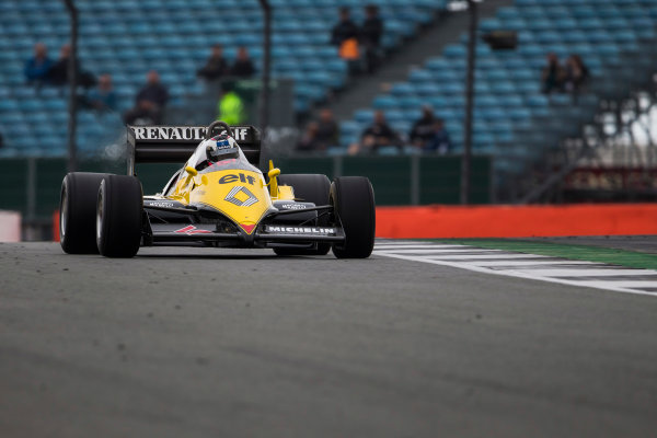 Silverstone, Northamptonshire, UK. 
Saturday 15 July 2017.
A 1983 Alain Prost raced Renault RE40 is driven in a parade celebrating 40 years since the Renault team first entered a Formula 1 Grand Prix.
World Copyright: Dom Romney/LAT Images 
ref: Digital Image GT2R3215