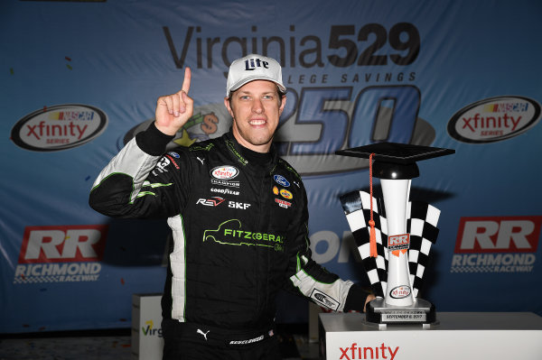 NASCAR XFINITY Series
Virginia529 College Savings 250
Richmond Raceway, Richmond, VA USA
Saturday 9 September 2017
Brad Keselowski, Fitzgerald Glider Kits Ford Mustang wins
World Copyright: Rusty Jarrett
LAT Images NASCAR XFINITY Series
Virginia529 College Savings 250
Richmond Raceway, Richmond, VA USA
Saturday 9 September 2017
Brad Keselowski, Fitzgerald Glider Kits Ford Mustang wins
World Copyright: Rusty Jarrett
LAT Images