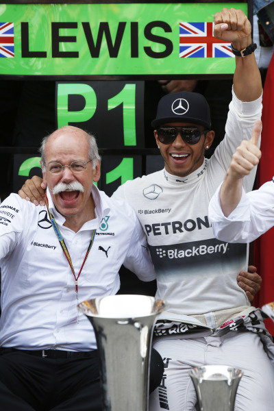 Circuit de Catalunya, Barcelona, Spain.
Sunday 11 May 2014.
Dr Dieter Zetsche, CEO, Mercedes Benz, and Lewis Hamilton, Mercedes AMG, 1st Position, celebrate.
World Copyright: Charles Coates/LAT Photographic.
ref: Digital Image _N7T1326 Circuit de Catalunya, Barcelona, Spain.
Sunday 11 May 2014.
Dr Dieter Zetsche, CEO, Mercedes Benz, and Lewis Hamilton, Mercedes AMG, 1st Position, celebrate.
World Copyright: Charles Coates/LAT Photographic.
ref: Digital Image _N7T1326