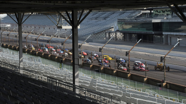 12 October, 2010, Indianapolis, Indiana, USA
33 Historic cars representing the 100 year history of the Indy 500 are gathered on the grid of the Indianapolis Motor Speedway
Â©2010, Dan R. Boyd, USA
LAT Photographic