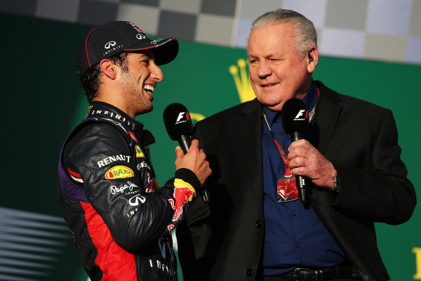 (L to R): Second placed Daniel Ricciardo (AUS) Red Bull Racing is interviewed by former F1 World Champion Alan Jones (AUS) on the podium.
Formula One World Championship, Rd1, Australian Grand Prix, Race, Albert Park, Melbourne, Australia, Sunday 16 March 2014.