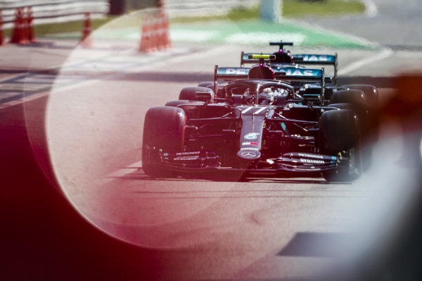 Valtteri Bottas, Mercedes F1 W11 EQ Performance leads Lewis Hamilton, Mercedes F1 W11 EQ Performance out of the pit lane Valtteri Bottas, Mercedes F1 W11 EQ Performance leads Lewis Hamilton, Mercedes F1 W11 EQ Performance out of the pit lane