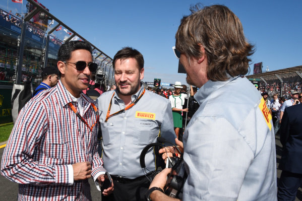 Shaikh Salman bin Isa Al Khalifa (BRN) Chief Executive of Bahrain International Circuit with Paul Hembery (GBR) Pirelli Motorsport Director on the grid at Formula One World Championship, Rd1, Australian Grand Prix, Race, Albert Park, Melbourne, Australia, Sunday 15 March 2015. Shaikh Salman bin Isa Al Khalifa (BRN) Chief Executive of Bahrain International Circuit with Paul Hembery (GBR) Pirelli Motorsport Director on the grid at Formula One World Championship, Rd1, Australian Grand Prix, Race, Albert Park, Melbourne, Australia, Sunday 15 March 2015.