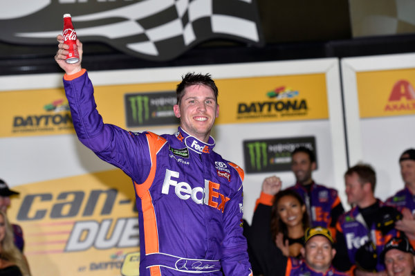 2017 NASCAR Monster Energy Cup - Can-Am Duels
Daytona International Speedway, Daytona Beach, FL USA
Thursday 23 February 2017
Denny Hamlin, FedEx Express Toyota Camry celebrates his win in Victory Lane
World Copyright: Nigel Kinrade/LAT Images
ref: Digital Image 17DAY2nk07449 2017 NASCAR Monster Energy Cup - Can-Am Duels
Daytona International Speedway, Daytona Beach, FL USA
Thursday 23 February 2017
Denny Hamlin, FedEx Express Toyota Camry celebrates his win in Victory Lane
World Copyright: Nigel Kinrade/LAT Images
ref: Digital Image 17DAY2nk07449