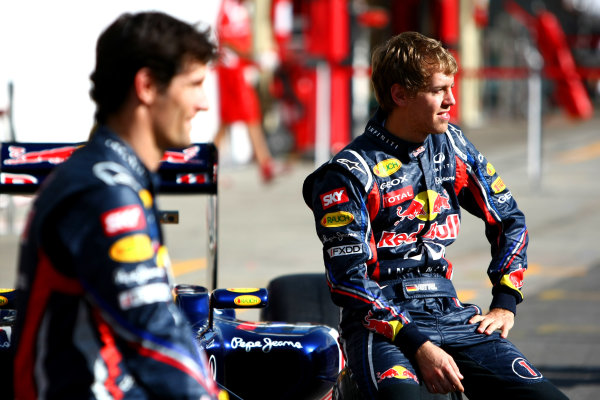 Interlagos, Sao Paulo, Brazil
24th November 2011
Sebastian Vettel, Red Bull Racing RB7 Renault, and Mark Webber, Red Bull Racing RB7 Renault. Portrait. 
World Copyright: Andy Hone/LAT Photographic
ref: Digital Image CSP26280