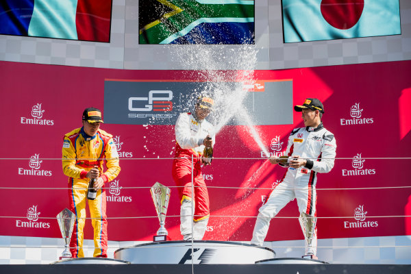 2017 GP3 Series Round 2. 
Red Bull Ring, Spielberg, Austria.
Sunday 9 July 2017.
Giuliano Alesi (FRA, Trident), Raoul Hyman (RSA, Campos Racing) and Nirei Fukuzumi (JPN, ART Grand Prix).
Photo: Zak Mauger/GP3 Series Media Service.
ref: Digital Image _54I9652