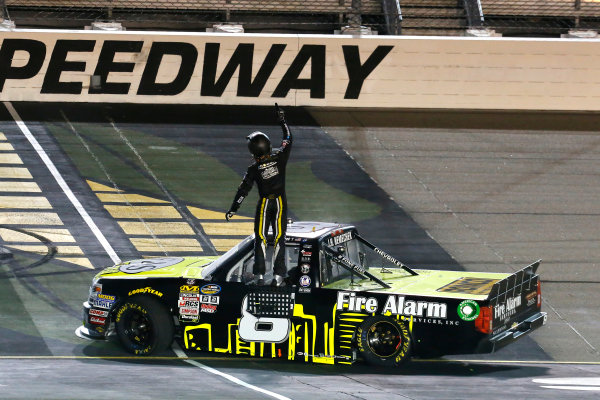 NASCAR Camping World Truck Series
M&M?s 200 presented by Casey?s General Store
Iowa Speedway, Newton, IA USA
Friday 23 June 2017
John Hunter Nemechek, Fire Alarm Services/Romco Equipment Co. Chevrolet Silverado celebrates his win
World Copyright: Russell LaBounty
LAT Images NASCAR Camping World Truck Series
M&M?s 200 presented by Casey?s General Store
Iowa Speedway, Newton, IA USA
Friday 23 June 2017
John Hunter Nemechek, Fire Alarm Services/Romco Equipment Co. Chevrolet Silverado celebrates his win
World Copyright: Russell LaBounty
LAT Images