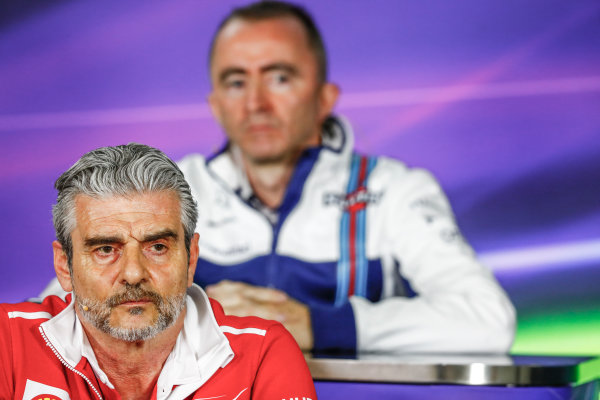 Albert Park, Melbourne, Australia.
Friday 24 March 2017.
Maurizio Arrivabene, Team Principal, Ferrari, and Paddy Lowe, Williams Martini Racing Formula 1, in the Team Principals Press Conference.
World Copyright: Sam Bloxham/LAT Images
ref: Digital Image _W6I2440 Albert Park, Melbourne, Australia.
Friday 24 March 2017.
Maurizio Arrivabene, Team Principal, Ferrari, and Paddy Lowe, Williams Martini Racing Formula 1, in the Team Principals Press Conference.
World Copyright: Sam Bloxham/LAT Images
ref: Digital Image _W6I2440