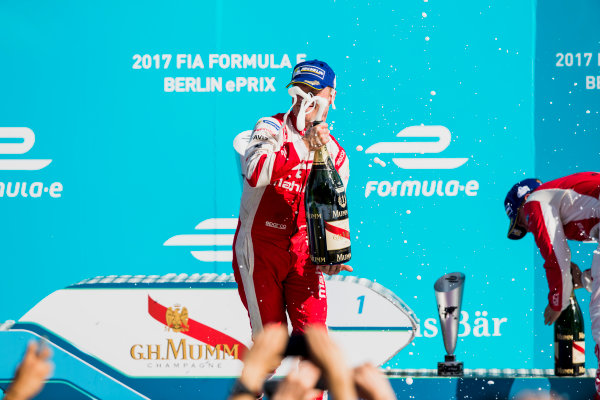 2016/2017 FIA Formula E Championship.
Round 7 - Berlin ePrix, Tempelhof Airport, Berlin, Germany.
Saturday 10 June 2017.Felix Rosenqvist (SWE), Mahindra Racing, Spark-Mahindra, Mahindra M3ELECTRO, sprays the chanpagne on the podium.
Photo: Zak Mauger/LAT/Formula E
ref: Digital Image _54I7688 2016/2017 FIA Formula E Championship.
Round 7 - Berlin ePrix, Tempelhof Airport, Berlin, Germany.
Saturday 10 June 2017.Felix Rosenqvist (SWE), Mahindra Racing, Spark-Mahindra, Mahindra M3ELECTRO, sprays the chanpagne on the podium.
Photo: Zak Mauger/LAT/Formula E
ref: Digital Image _54I7688