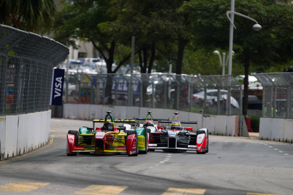 2015/2016 FIA Formula E Championship.
Putrajaya ePrix, Putrajaya, Malaysia.
Saturday 7 November 2015.
Race
Daniel Abt (GER), ABT Audi Sport FE01, leads Bruno Senna (BRA), Mahindra Racing M2ELECTRO & Antonio Felix da Costa (POR), Team Aguri - Spark SRT_01E 
Photo: Sam Bloxham/FIA Formula E/LAT
ref: Digital Image _G7C9400