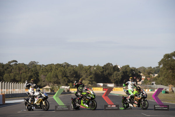 Andrea Locatelli, BARDAHL Evan Bros. WorldSSP Team, Jonathan Rea, Kawasaki Racing Team, Jeffrey Buis, World championship class winners. Andrea Locatelli, BARDAHL Evan Bros. WorldSSP Team, Jonathan Rea, Kawasaki Racing Team, Jeffrey Buis, World championship class winners.