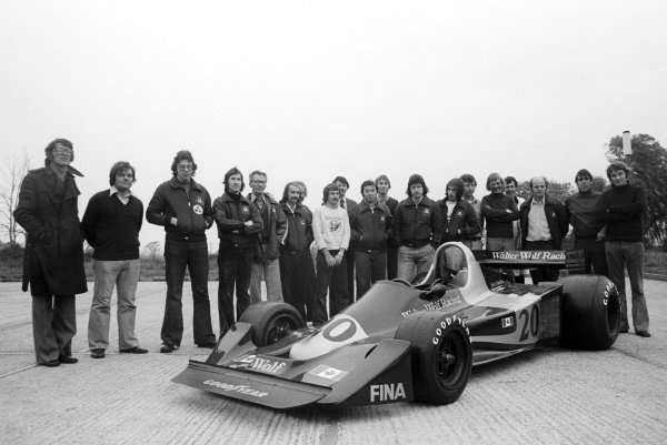 The new Wolf WR1 is unveiled with members of the team, including (From far left) Peter Warr (GBR) Former Lotus Team Manager; Patrick Head (GBR) Former Wolf Williams Chief Engineer; Ross Brawn (GBR) Former Williams Machinist, and (Far right) Dr. Harvey Postlethwaite (GBR) Wolf Chief Engineer and Designer.
Formula One World Chamionship, c. November 1976.
