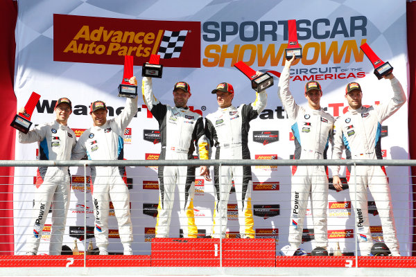 IMSA WeatherTech SportsCar Championship
Advance Auto Parts SportsCar Showdown
Circuit of The Americas, Austin, TX USA
Saturday 6 May 2017
3, Chevrolet, Corvette C7.R, GTLM, Antonio Garcia, Jan Magnussen celebrate on the podium, 25, BMW, BMW M6, Bill Auberlen, Alexander Sims, 24, John Edwards, Martin Tomczyk celebrate on the podium
World Copyright: Phillip Abbott
LAT Images
ref: Digital Image abbott_COTA_0517_11837