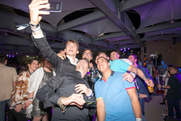 2017 Awards Evening.
Yas Marina Circuit, Abu Dhabi, United Arab Emirates.
Sunday 26 November 2017.
Charles Leclerc (MCO, PREMA Racing), celebrates with team.
Photo: Zak Mauger/FIA Formula 2/GP3 Series.
ref: Digital Image _X0W0252 2017 Awards Evening.
Yas Marina Circuit, Abu Dhabi, United Arab Emirates.
Sunday 26 November 2017.
Charles Leclerc (MCO, PREMA Racing), celebrates with team.
Photo: Zak Mauger/FIA Formula 2/GP3 Series.
ref: Digital Image _X0W0252