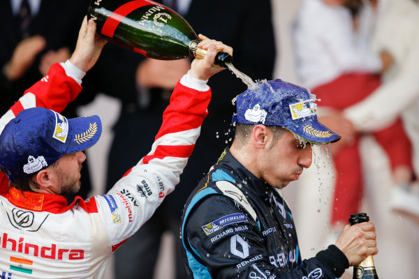 2016/2017 FIA Formula E Championship.
Monte-Carlo, Monaco
Saturday 13 May 2017.
Sebastien Buemi (SUI), Renault e.Dams, Spark-Renault, Renault Z.E 16, sprays the champagne on the podium with Nick Heidfeld (GER), Mahindra Racing, Spark-Mahindra, Mahindra M3ELECTRO.
Photo: Alastair Staley/LAT/Formula E
ref: Digital Image _X0W1421 2016/2017 FIA Formula E Championship.
Monte-Carlo, Monaco
Saturday 13 May 2017.
Sebastien Buemi (SUI), Renault e.Dams, Spark-Renault, Renault Z.E 16, sprays the champagne on the podium with Nick Heidfeld (GER), Mahindra Racing, Spark-Mahindra, Mahindra M3ELECTRO.
Photo: Alastair Staley/LAT/Formula E
ref: Digital Image _X0W1421