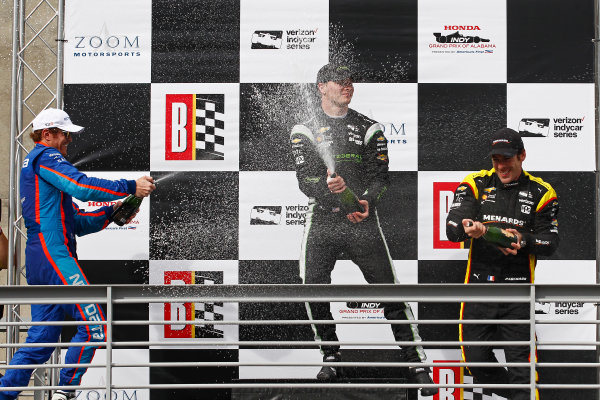 2017 Verizon IndyCar Series
Honda Indy Grand Prix of Alabama
Barber Motorsports Park, Birmingham, AL USA
Sunday 23 April 2017
Josef Newgarden, Team Penske Chevrolet, Scott Dixon, Chip Ganassi Racing Teams Honda, Simon Pagenaud, Team Penske Chevrolet celebrate with champagne on podium
World Copyright: Phillip Abbott
LAT Images
ref: Digital Image abbott_barber_0417_6651