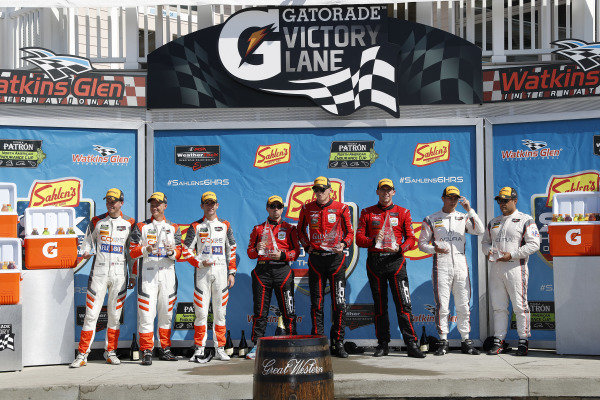 #54 CORE autosport ORECA LMP2, P: Jon Bennett, Colin Braun, Romain Dumas, #99 JDC/Miller Motorsports ORECA 07, P: Stephen Simpson, Mikhail Goikhberg, Chris Miller, #6 Acura Team Penske Acura DPi, P: Dane Cameron, Juan Pablo Montoya, podium