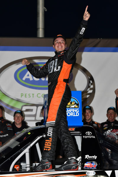 2017 NASCAR Camping World Truck Series - Active Pest Control 200
Atlanta Motor Speedway, Hampton, GA USA
Saturday 4 March 2017
Christopher Bell celebrates his win in Victory Lane
World Copyright: Nigel Kinrade/LAT Images
ref: Digital Image 17ATL1nk06552