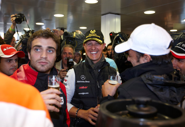 Spa-Francorchamps, Spa, Belgium
27th August 2011.
Michael Schumacher, Mercedes GP W02, celebrates the 20th anniversary of his first Grand Prix start at Spa. Portrait. Atmosphere.
World Copyright: Steve Etherington/LAT Photographic
ref: Digital Image SNE27275 Spa-Francorchamps, Spa, Belgium
27th August 2011.
Michael Schumacher, Mercedes GP W02, celebrates the 20th anniversary of his first Grand Prix start at Spa. Portrait. Atmosphere.
World Copyright: Steve Etherington/LAT Photographic
ref: Digital Image SNE27275