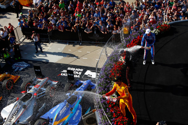 Verizon IndyCar Series
IndyCar Grand Prix
Indianapolis Motor Speedway, Indianapolis, IN USA
Saturday 13 May 2017
Will Power, Team Penske Chevrolet, Scott Dixon, Chip Ganassi Racing Teams Honda, Ryan Hunter-Reay, Andretti Autosport Honda celebrate with champagne on the podium
World Copyright: Phillip Abbott
LAT Images
ref: Digital Image abbott_indyGP_0517_6062