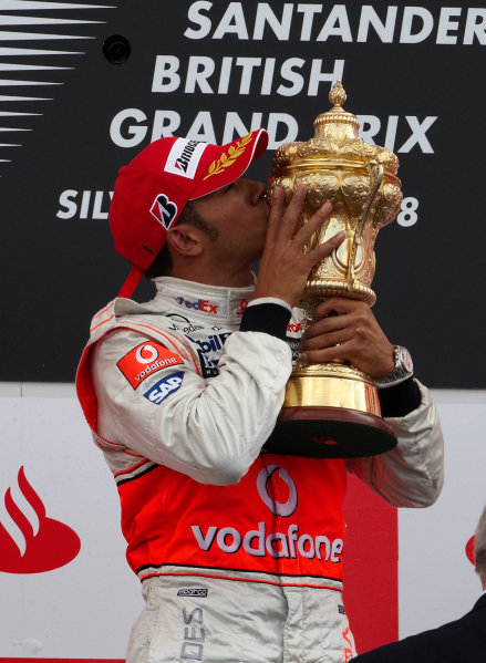 2008 British Grand Prix - Sunday Race
Silverstone, Northamptonshire, UK.
6th July 2008.
Lewis Hamilton, McLaren MP4-23 Mercedes, 1st position, celebrates victory on the podium. Portrait. Podium.
World Copyright: Steve Etherington/LAT Photographic
ref: Digital Image SNE11103 2008 British Grand Prix - Sunday Race
Silverstone, Northamptonshire, UK.
6th July 2008.
Lewis Hamilton, McLaren MP4-23 Mercedes, 1st position, celebrates victory on the podium. Portrait. Podium.
World Copyright: Steve Etherington/LAT Photographic
ref: Digital Image SNE11103