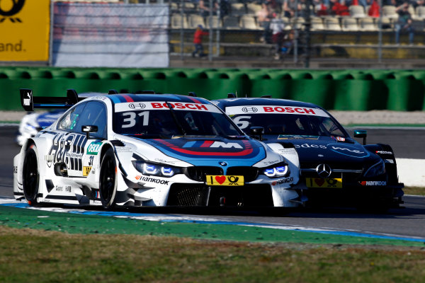 2017 DTM Round 9 
Hockenheimring, Germany 
Sunday 15 October 2017.
Tom Blomqvist, BMW Team RBM, BMW M4 DTM, Robert Wickens, Mercedes-AMG Team HWA, Mercedes-AMG C63 DTM 
World Copyright: Alexander Trienitz/LAT Images
ref: Digital Image 2017-DTM-HH2-AT3-2301