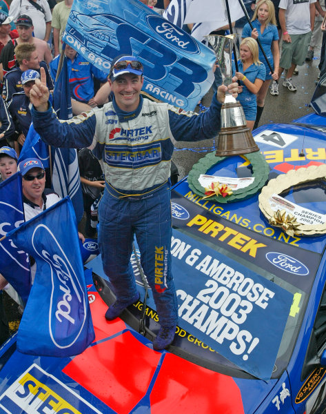 Australian V8 Supercars, Round 13, Eastert Creek, Sydney. 30th Nov 2003.
Ford driver Marcos Ambrose takes victory in race 2 to win the 2003 V8 Supercar Championship at the VIP Petfoods Main Event at Eastern Creek International Raceway 20km west of Sydney NSW, Australia.
Photo: Mark Horsburgh/LAT Photographic Australian V8 Supercars, Round 13, Eastert Creek, Sydney. 30th Nov 2003.
Ford driver Marcos Ambrose takes victory in race 2 to win the 2003 V8 Supercar Championship at the VIP Petfoods Main Event at Eastern Creek International Raceway 20km west of Sydney NSW, Australia.
Photo: Mark Horsburgh/LAT Photographic