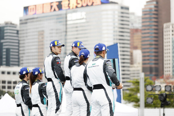 The PRO class podium (Katherine Legge (GBR), Rahal Letterman Lanigan Racing, 2nd position, winner Bryan Sellers (USA), Rahal Letterman Lanigan Racing and Sérgio Jimenez (BRA), Jaguar Brazil Racing, 3rd position) celebrates with the PRO AM class (winner Yaqi Zhang (CHI), Team China, Bandar Alesayi (SAU), Saudi Racing, 2nd position, and Célia Martin (FRE), Viessman Jaguar eTROPHY Team Germany, 3rd position)